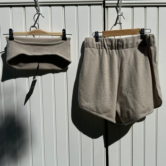 Lisa Yang Kiyo Shorts Selah Bandeau Bra Size 2 M / L Sand Cashmere Sweater Set - Picture 2 of 13